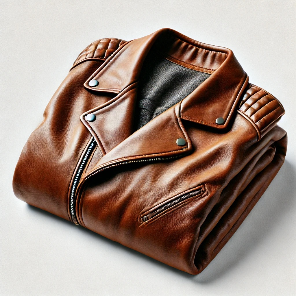 Picture of a brown leather jacket.